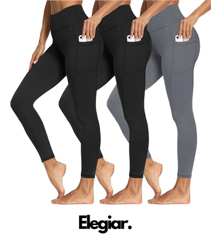 3 Pack Tummy Control Leggings with Pockets