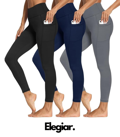 3 Pack Tummy Control Leggings with Pockets