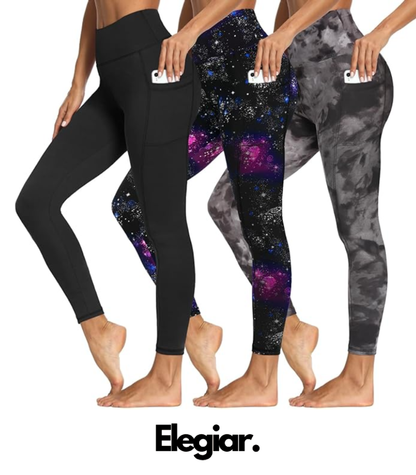 3 Pack Tummy Control Leggings with Pockets