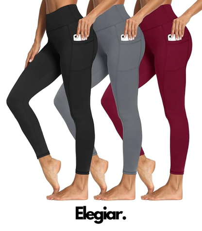 3 Pack Tummy Control Leggings with Pockets